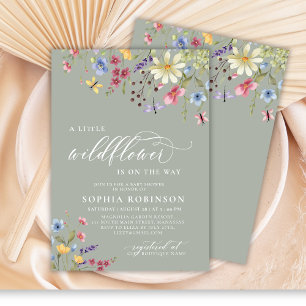 Invitation Petit Fleur sauvage Script Baby shower Boho vert