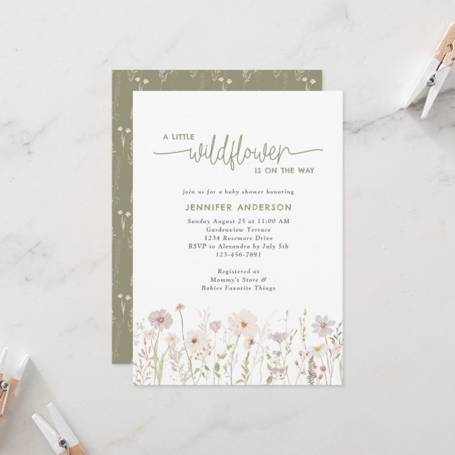 Invitation Petit Fleur sauvage Sur Le Chemin Baby shower Flor (Devant/Arrière en situation)