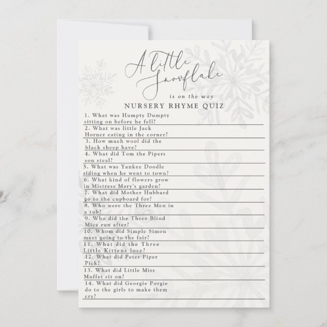 Invitation petit flocon de neige baby shower d'hiver quiz (Devant)