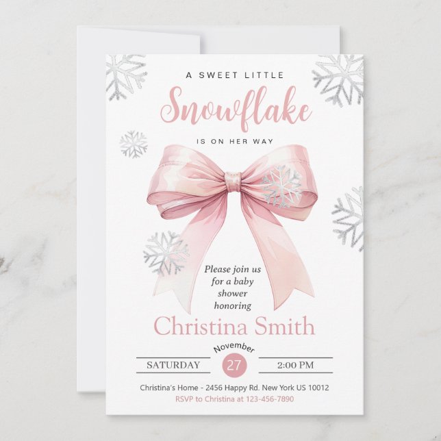 Invitation Petit Flocon De Neige Sur Le Chemin Baby shower Bo (Devant)