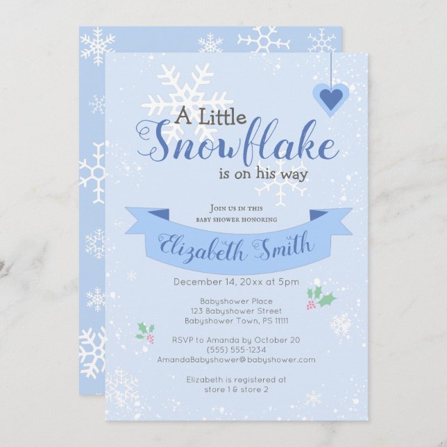 Invitation Petit flocon de neige sur le chemin Babyshower inv (Devant / Derrière)