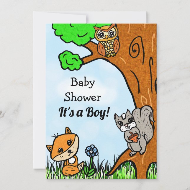 Invitation Petit Fox et Forest Friends Baby shower du garçon (Devant)