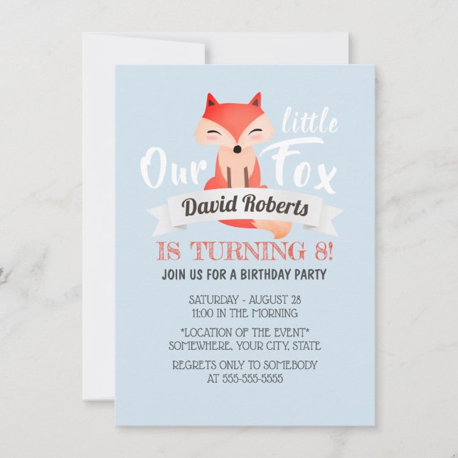 Invitation Petit Fox mignonne Bois Animaux Anniversaire (Devant)