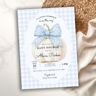 Invitation Petit garçon à la citrouille bleue baby shower