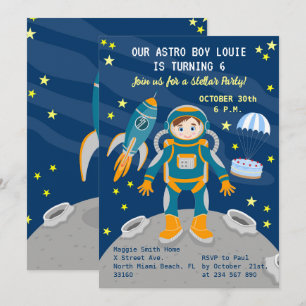 Invitation Petit garçon astronaute rêve de fête d'anniversair