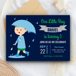 Invitation Petit garçon avec parapluie   Rainy Day Birthday P