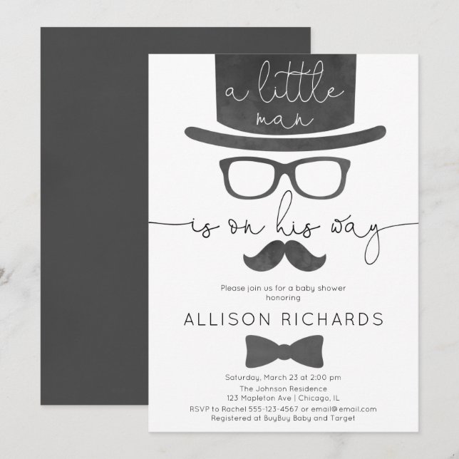 Invitation Petit garçon baby shower (Devant / Derrière)