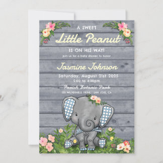 Invitation Petit Garçon d'arachide éléphant Floral Rustique B