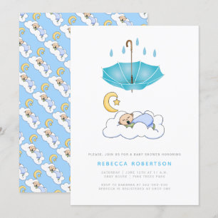Invitation Petit garçon endormi douche bleu parapluie