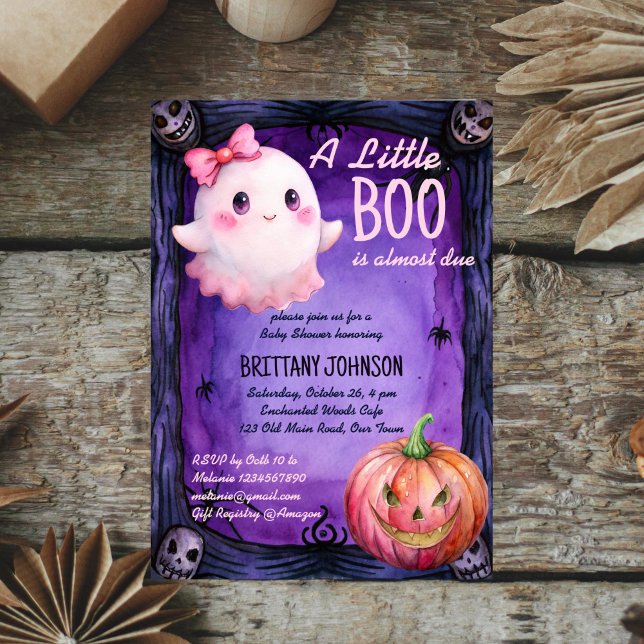 Invitation Petit garçon Halloween rose mignon baby shower fan (Little boo Halloween pink cute bow ghost baby shower Invitation template instant download)
