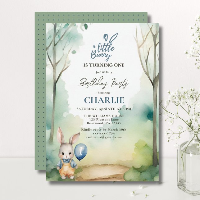 Invitation Petit Garçon Lapin Turner Une Aquarelle Anniversai (Créateur téléchargé)