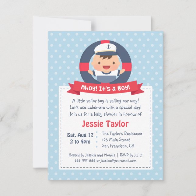 Invitation Petit Garçon marin, Baby shower nautique (Devant)