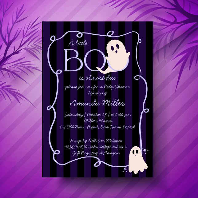 Invitation Petit garçon mignon fantôme Halloween baby shower (Little boo cute ghost retro black stripes Halloween baby shower Invitation cards template)