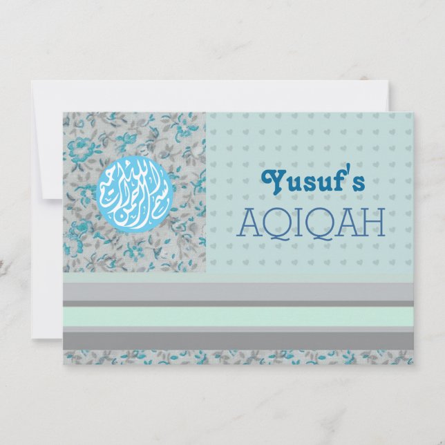 Invitation Petit garçon musulman bleu aqiqah islamique (Devant)