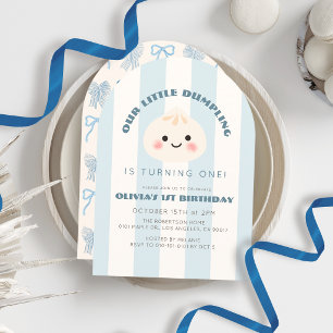 Invitation Petit garçon rayures bleues Dumpling 1er anniversa