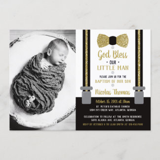 Invitation Petit Homme Baptême Invitation, Noir, Or