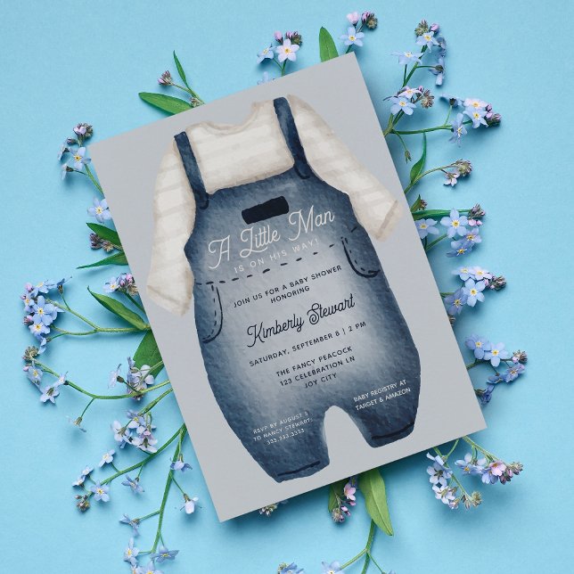 Invitation Petit Homme mignon Bébé Baby shower d'aquarelle bl (Créateur téléchargé)