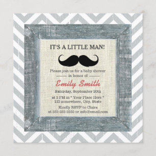Invitation Petit Homme Mustache Chevron Stripes Baby shower
