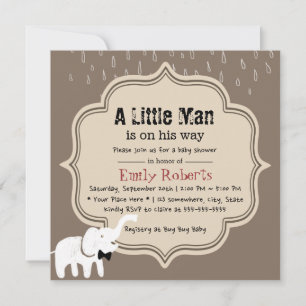 Invitation Petit Homme Sombre, Eléphant, Baby shower