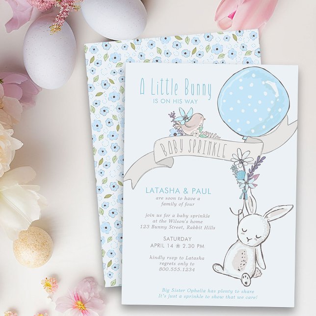 Invitation Petit lapin avec Balloon mignon garçon Bébé saupou (Boy Baby Sprinkle Invitation from my Little Bunny & Balloon Baby Shower collection)