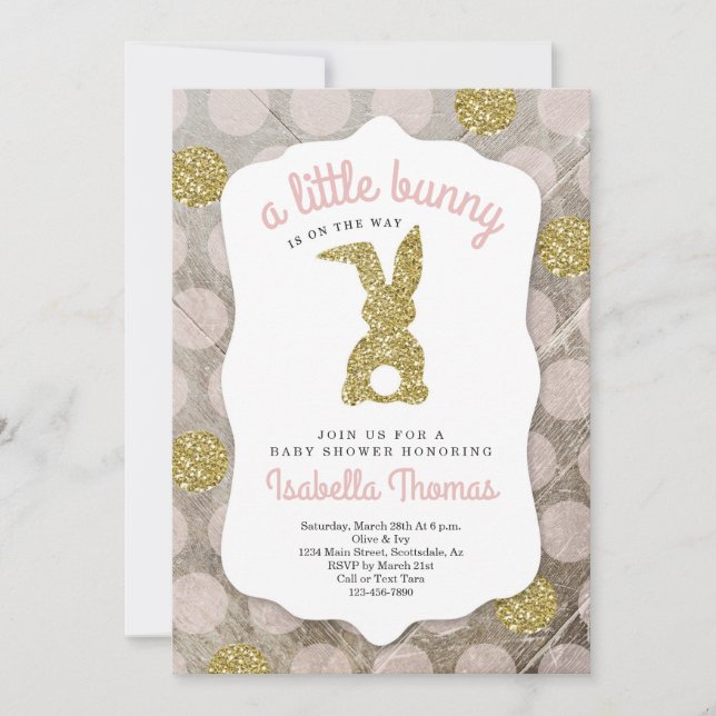 Invitation Petit lapin Baby shower à thème de Pâques pour fil (Devant)