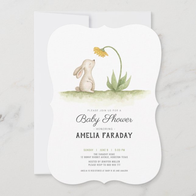 Invitation Petit lapin de lapin doux baby shower (Devant)