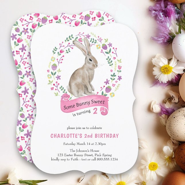 Invitation Petit Lapin Doux Jolie Fille Anniversaire (Some Bunny Sweet girls birthday invitation - perfect for spring or easter)