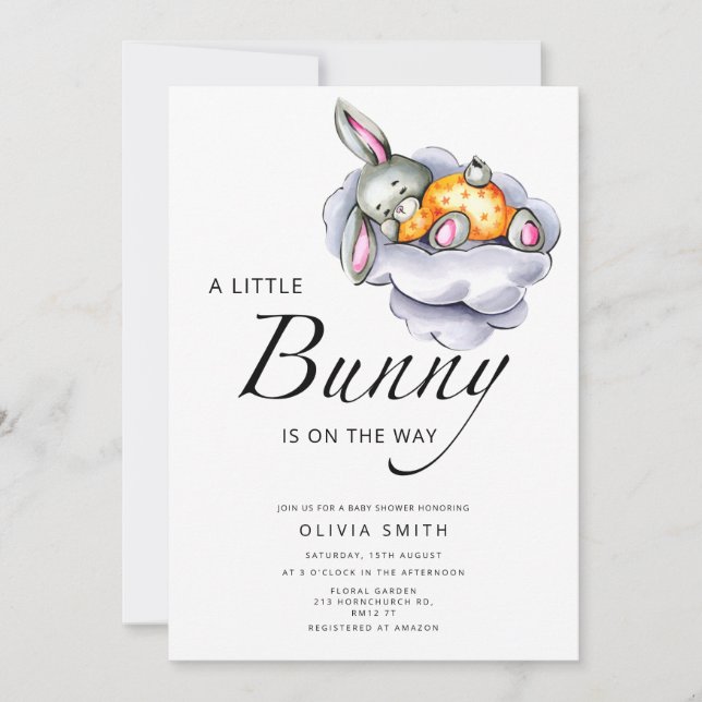 Invitation Petit lapin est en chemin baby shower (Devant)