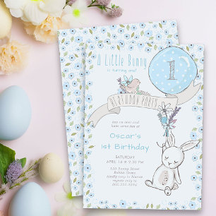Invitation Petit Lapin et Ballon Bleu Anniversaire Garçon Tou