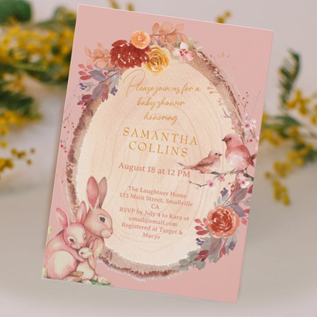 Invitation Petit Lapin Fille Baby shower de bois (Créateur téléchargé)