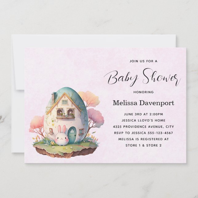 Invitation Petit lapin lapin Kawaii Style Baby shower (Devant)