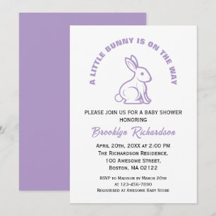 Invitation Petit lapin Pâques blanc violet Cool Baby shower