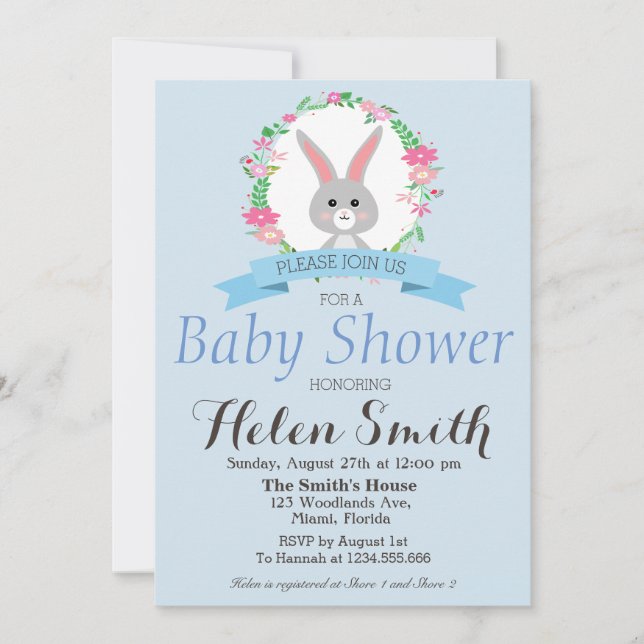 Invitation Petit lapin sucré avec baby shower de couronne de  (Devant)