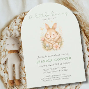 Invitation Petit Lapin Vert Sauge Bébé Fête de Naissance Neut