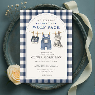 Invitation Petit Loup Gingham Laverie Baby Shower
