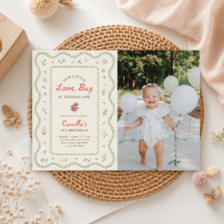 Invitation Petit Love Bug Ladybug Fille 1er Anniversaire Phot