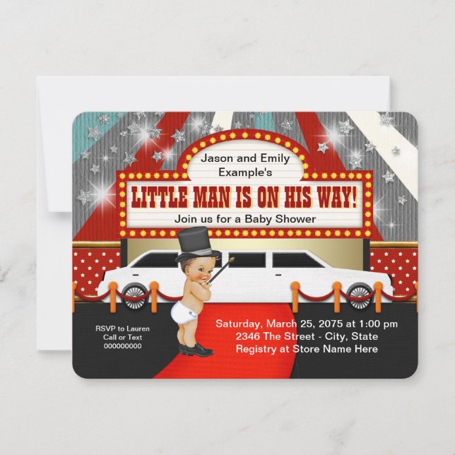 Invitation Petit Man Limousine Movie Star Baby shower (Devant)