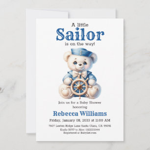 Invitation Petit marin Nautical Blue Bear Baby shower garçon