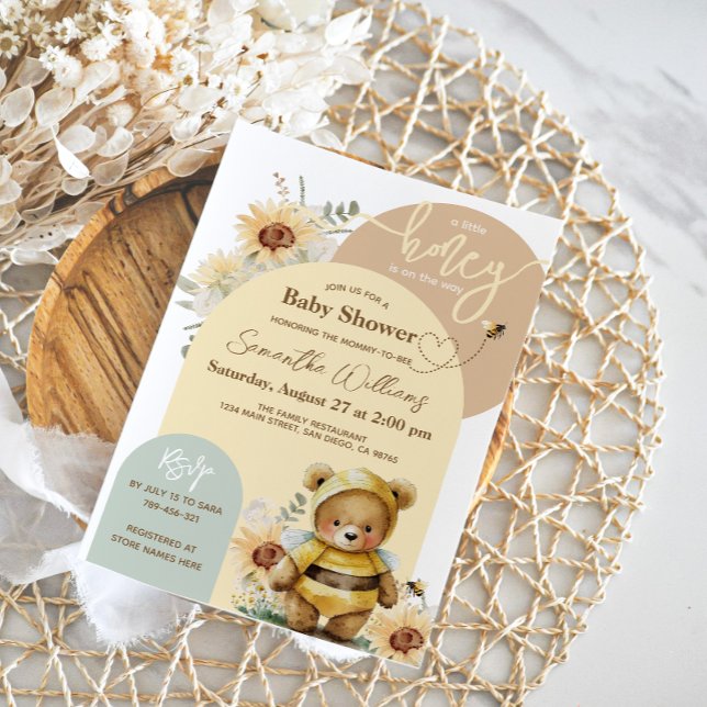 Invitation Petit miel Bee Sunflower Bear Baby shower (Créateur téléchargé)