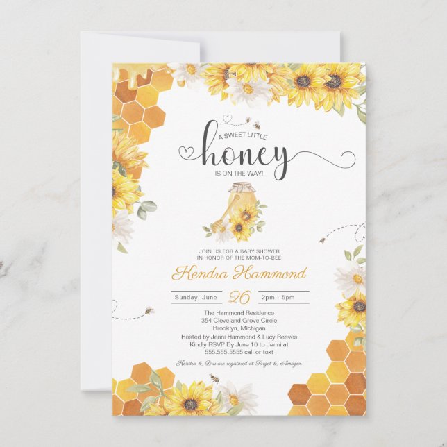 Invitation Petit Miel Bumble Bee & Baby shower De Tournesol D (Devant)
