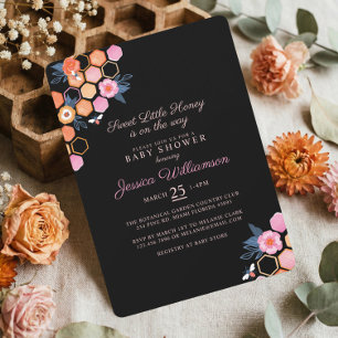 Invitation Petit Miel Doux En Chemin   Abeille florale noire