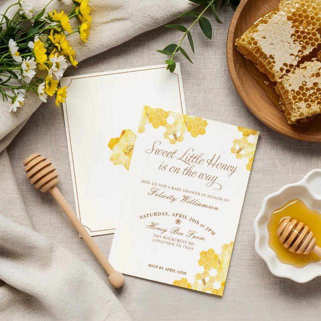 Invitation Petit Miel Doux En Chemin | Baby shower d'abeilles (Sweet Little Honey On The Way | Bee Baby Shower Invitation)