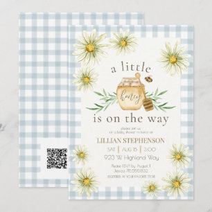 Invitation Petit Miel En Route Abeille Bleue Baby Shower QR