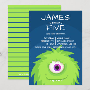 Invitation Petit Monster bleu vert