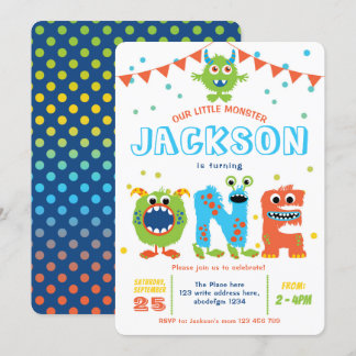 Invitation Petit Monster thème garçon 1er anniversaire