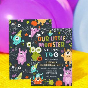 Invitation Petit monstre d'Halloween mignon fête ses deux ans