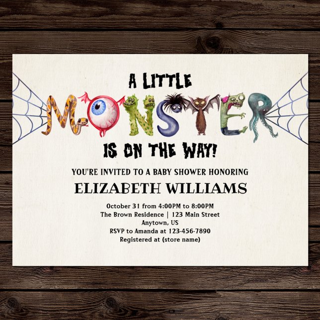Invitation Petit Monstre Sur Le Chemin Baby shower Halloween (Front)