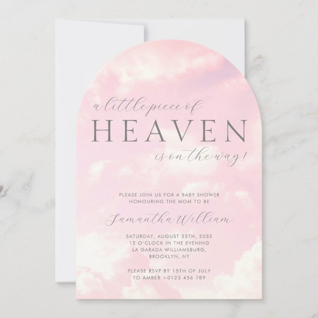 Invitation Petit morceau de Baby shower de fille rose du ciel (Devant)