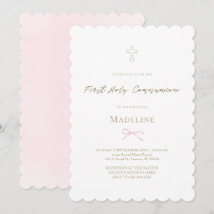 Invitation petit nœud rose fille de première communion