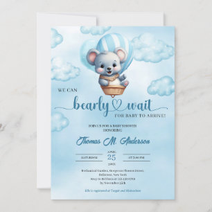Invitation Petit ours bébé avec Baby shower à montgolfière